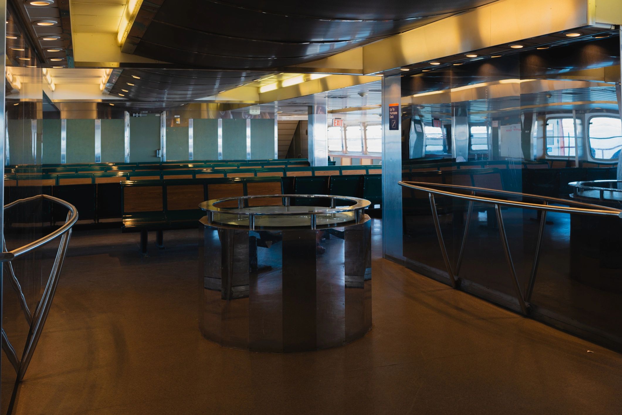 Modern stainless steel interior with seating